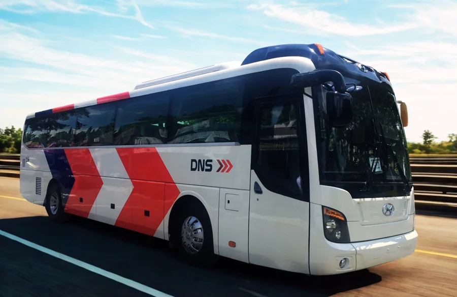 Exterior of a DNS coach bus