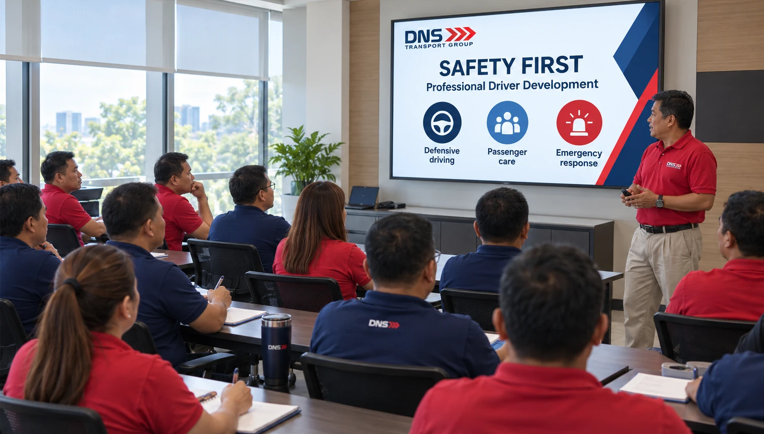 Illustrative DNS training session with a larger audience and a modern safety presentation